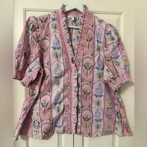 crown & ivy Pink Floral Blouse with Blue & Green Accents